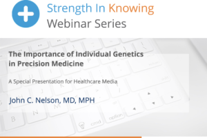 A plus sign in a blue circle with a text next to it saying "Strength In Knowing Webinar Series"